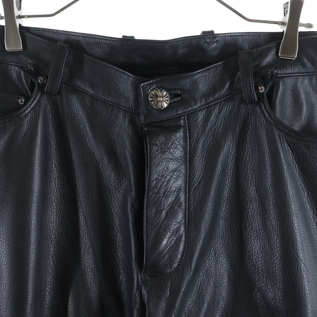CHROME HEARTS(クロムハーツ) LTHR PANTS フレアニー クロスボールボタンフライ レザーパンツ ブラック