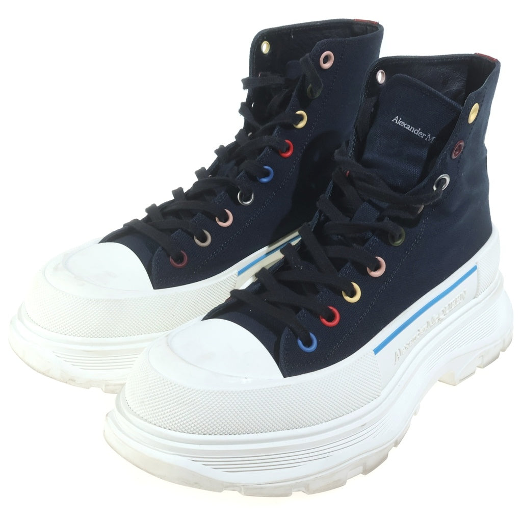 Alexander McQueen(アレキサンダーマックイーン) トレッドスリック キャンバス レースアップ ハイカットスニーカー ネイビー/ホワイト 604254