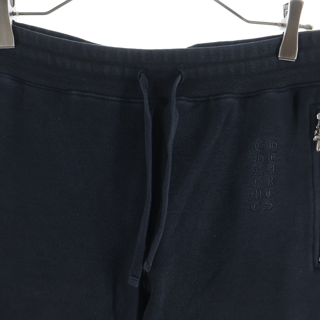 CHROME HEARTS(クロムハーツ) Y NOT ワイノット CHプラス レザーパッチ ロゴ刺繍 ダガージップ スウェット パンツ ブラック