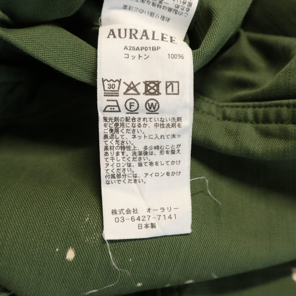 AURALEE(オーラリー) 25AW WASHED BAGGY SATIN BLEACHED BAKER PANTS ウォッシュド バギー サテン ブリーチ ペイント加工 ベイカーパンツ ミリタリーパンツ カーキ A25AP01BP