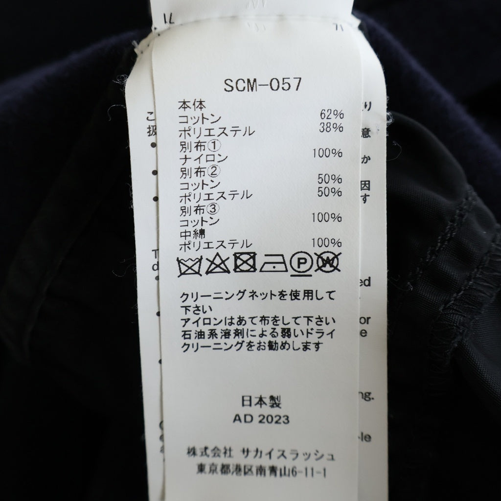 Sacai(サカイ) 23SS ナイロン切替ドッキング フーデッド プルオーバー スウェット パーカー ブラック SCM-057