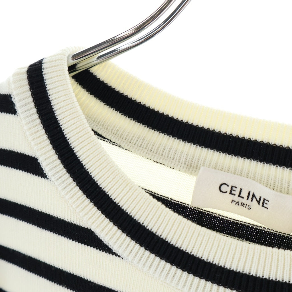 CELINE(セリーヌ) ボーダーデザイン トリオンフ クルーネック マリニエール ウール ニット セーター レディース ホワイト/ブラック RY05L0ZP0 60EB
