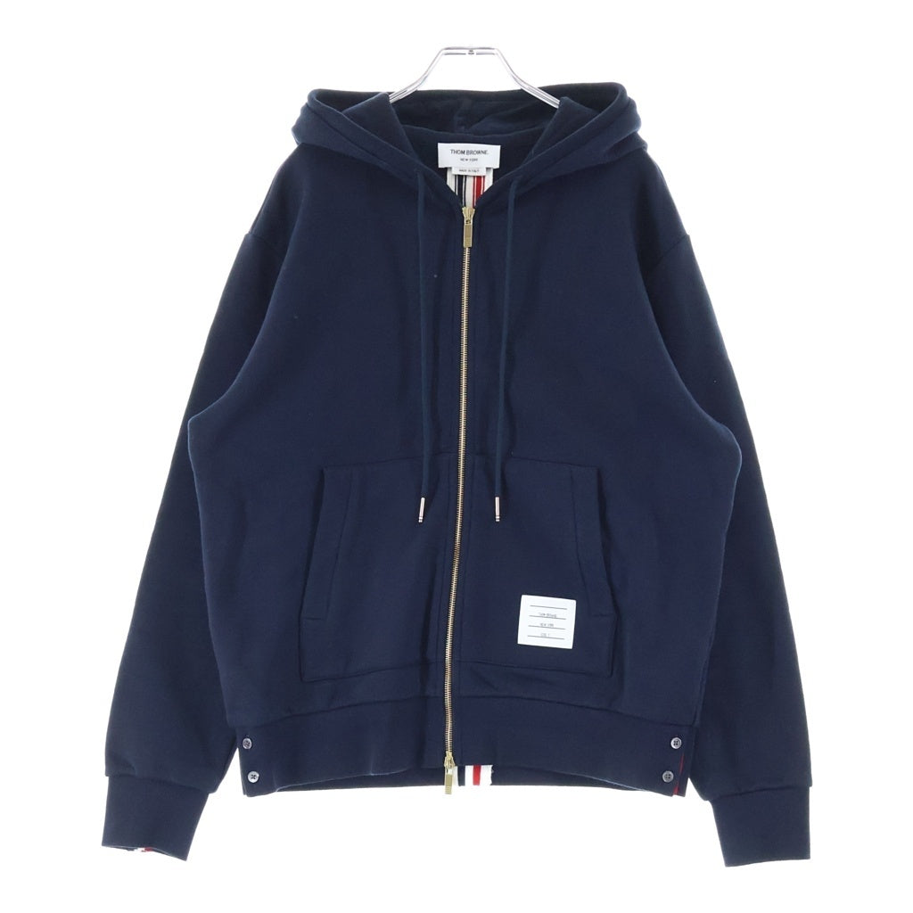 THOM BROWNE(トムブラウン) バックトリコロール ストライプデザイン フーデッド ジップアップ スウェット パーカー ネイビー MJT152A-03377-415