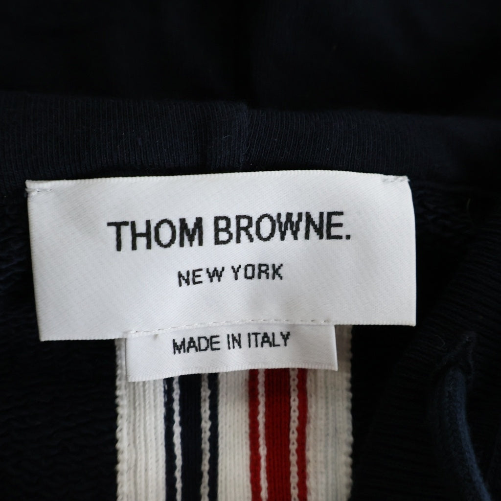 THOM BROWNE(トムブラウン) バックトリコロール ストライプデザイン フーデッド ジップアップ スウェット パーカー ネイビー MJT152A-03377-415