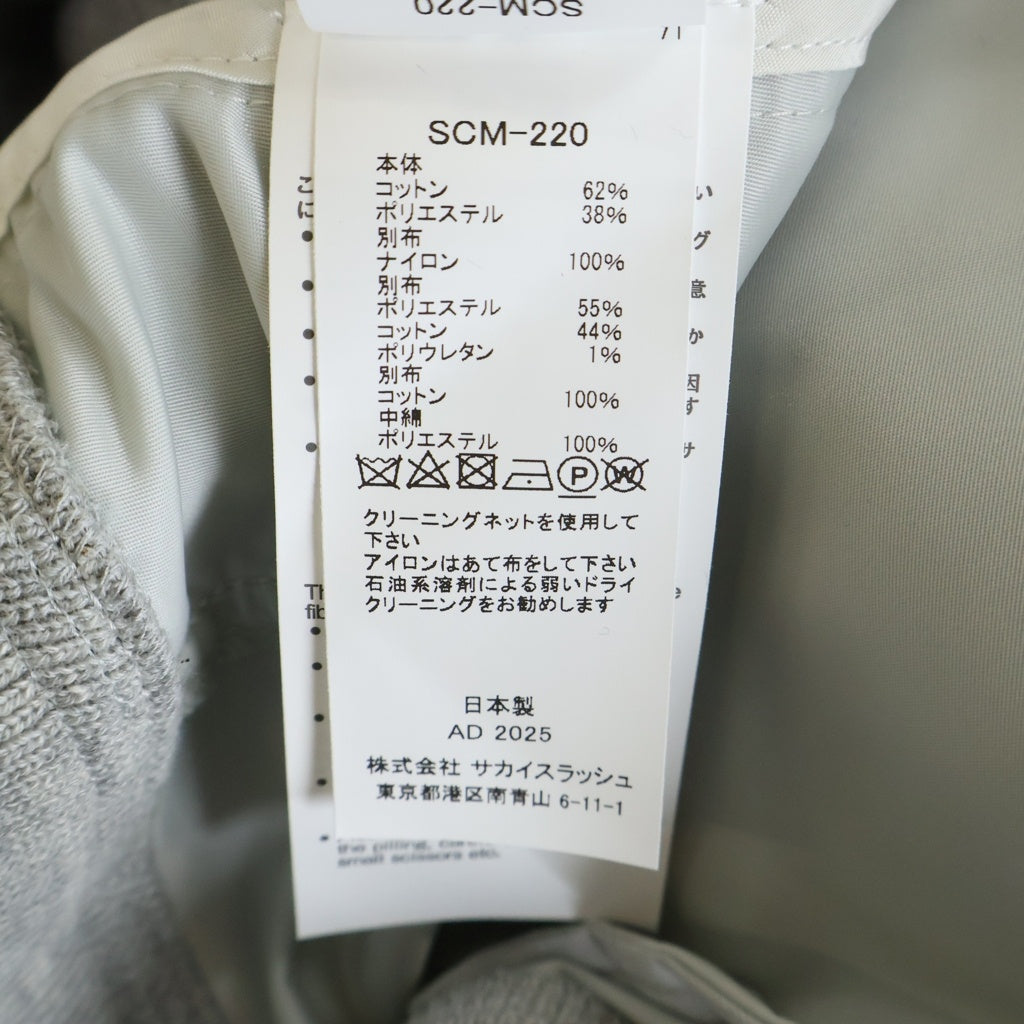 Sacai(サカイ) 25SS ナイロン切替ドッキング フーデッド プルオーバー スウェット パーカー グレー SCM-220