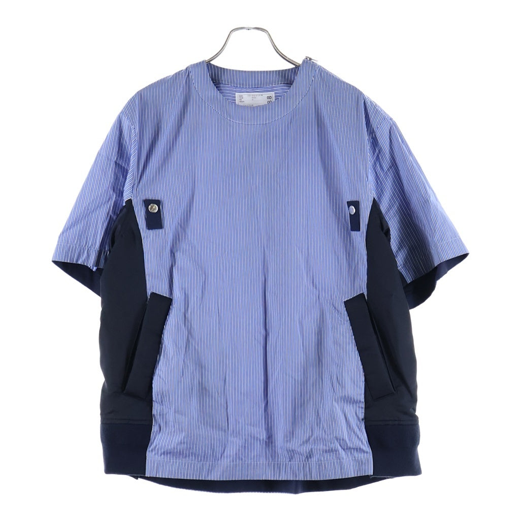 Sacai(サカイ) 25SS Cotton Poplin Pullover コットン ポプリン ストライプ プルオーバー 半袖Tシャツ ライトブルー 25-03688M