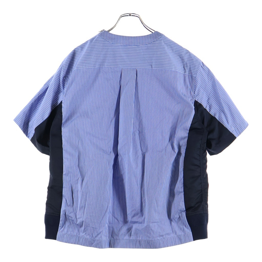 Sacai(サカイ) 25SS Cotton Poplin Pullover コットン ポプリン ストライプ プルオーバー 半袖Tシャツ ライトブルー 25-03688M