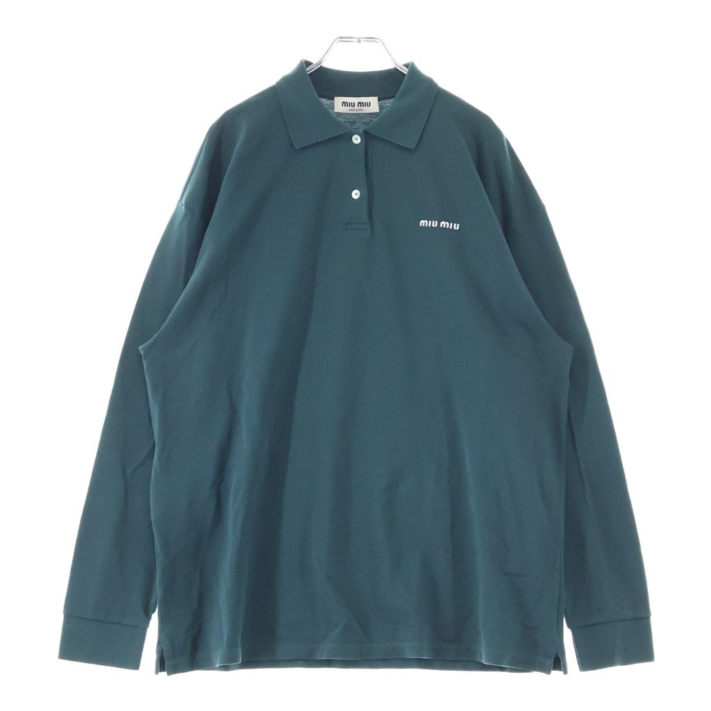 miumiu(ミュウミュウ) 24SS Cotton Piqu Polo Shirt コットン 長袖ポロシャツ ロゴ グリーン MJL019
