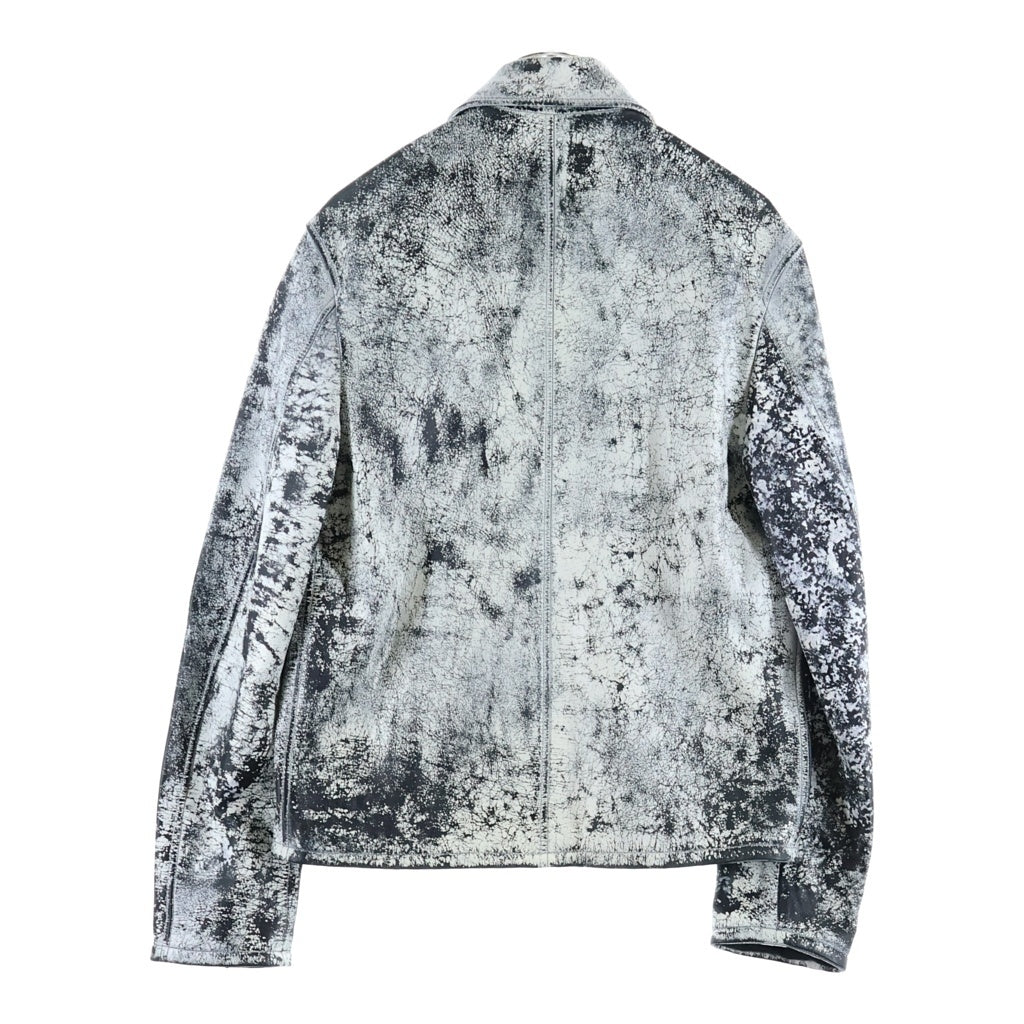 DIESEL(ディーゼル) 24SS L-PYLON-A ペンキ加工 ジップアップ ラム レザージャケット ホワイト/ブラック A135536