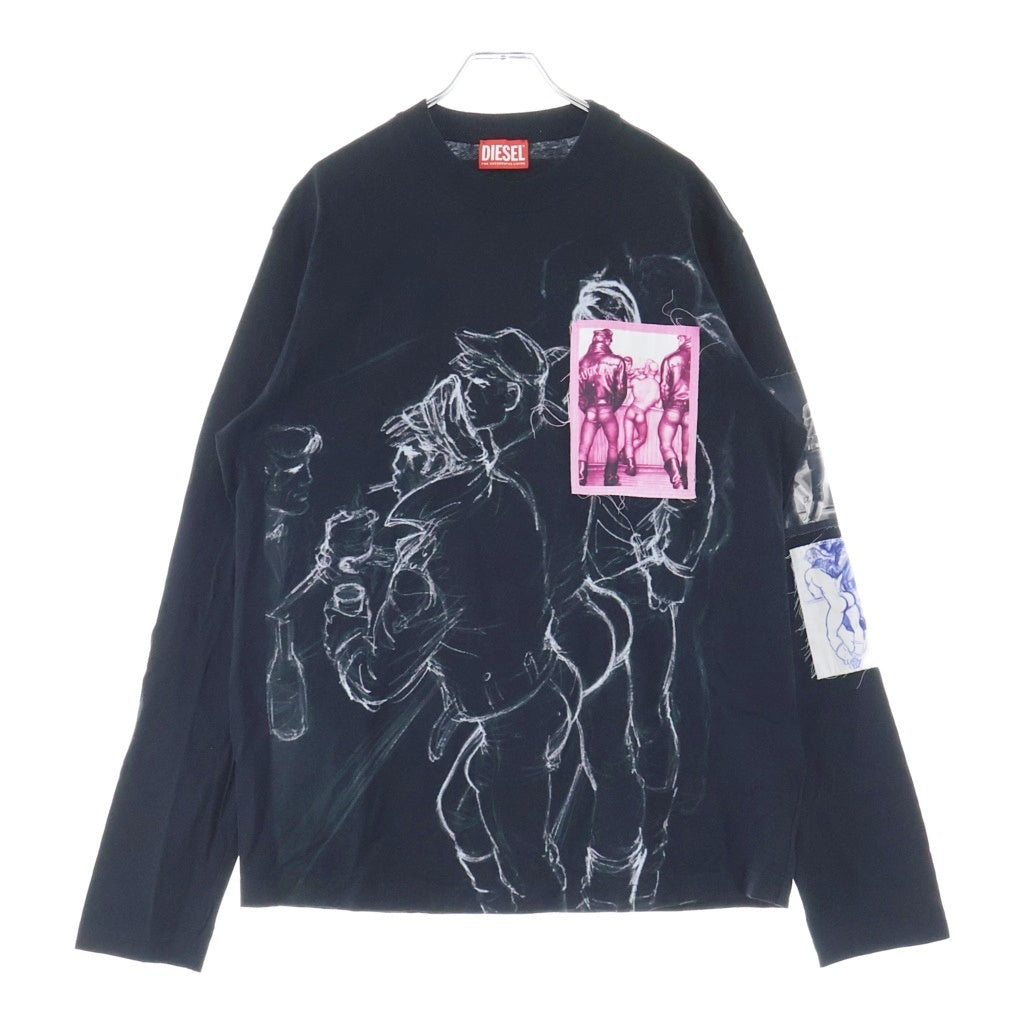 DIESEL(ディーゼル) ×Tom of Finland PR-T-CRANE-LS トム オブ フィンランド パッチワーク ロングスリーブ 長袖Tシャツカットソー ブラック P01112