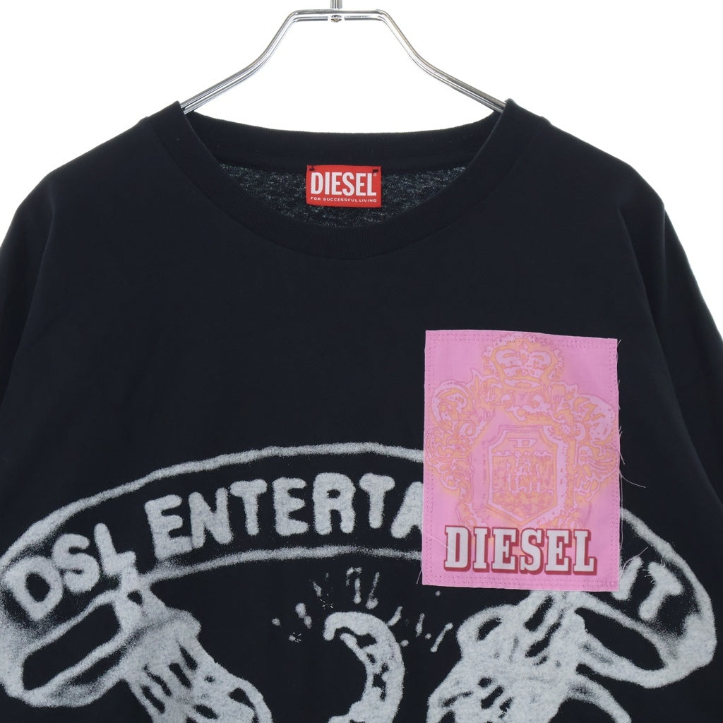 DIESEL(ディーゼル) T-BOXT-LS-Q10 グラフィックプリント パッチワーク ロングスリーブ 長袖Tシャツカットソー ブラック A14876