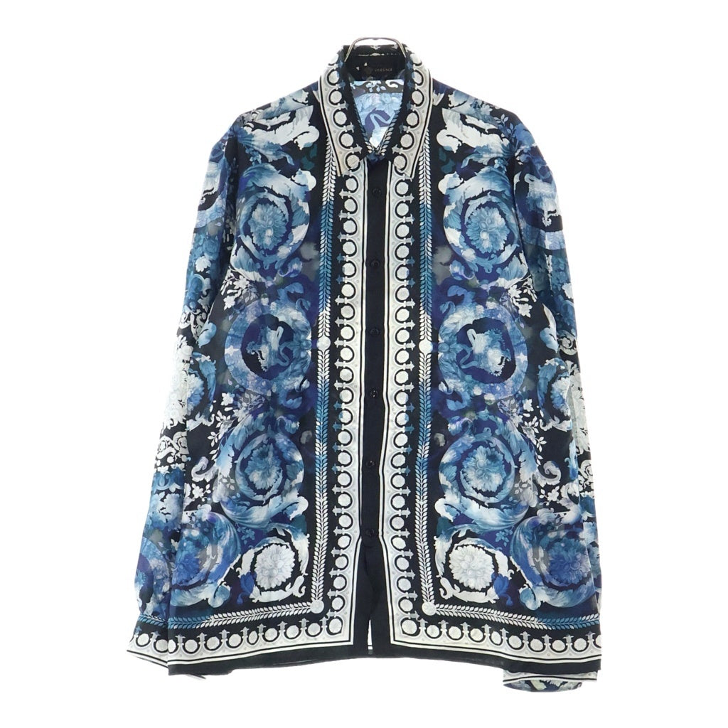 VERSACE(ヴェルサーチ) フローラルバロック 総柄 シルク 長袖シャツ ブルー A68968