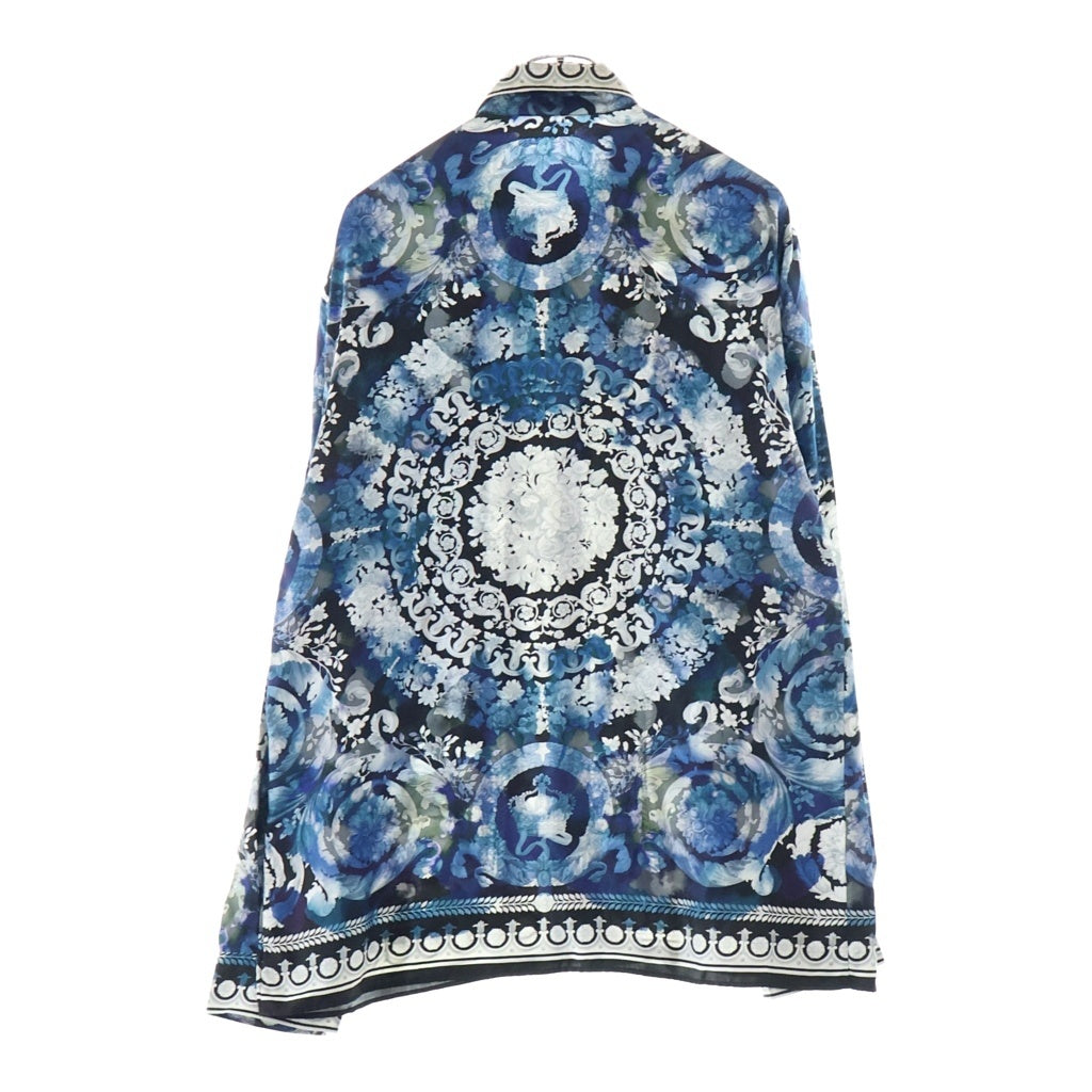 VERSACE(ヴェルサーチ) フローラルバロック 総柄 シルク 長袖シャツ ブルー A68968