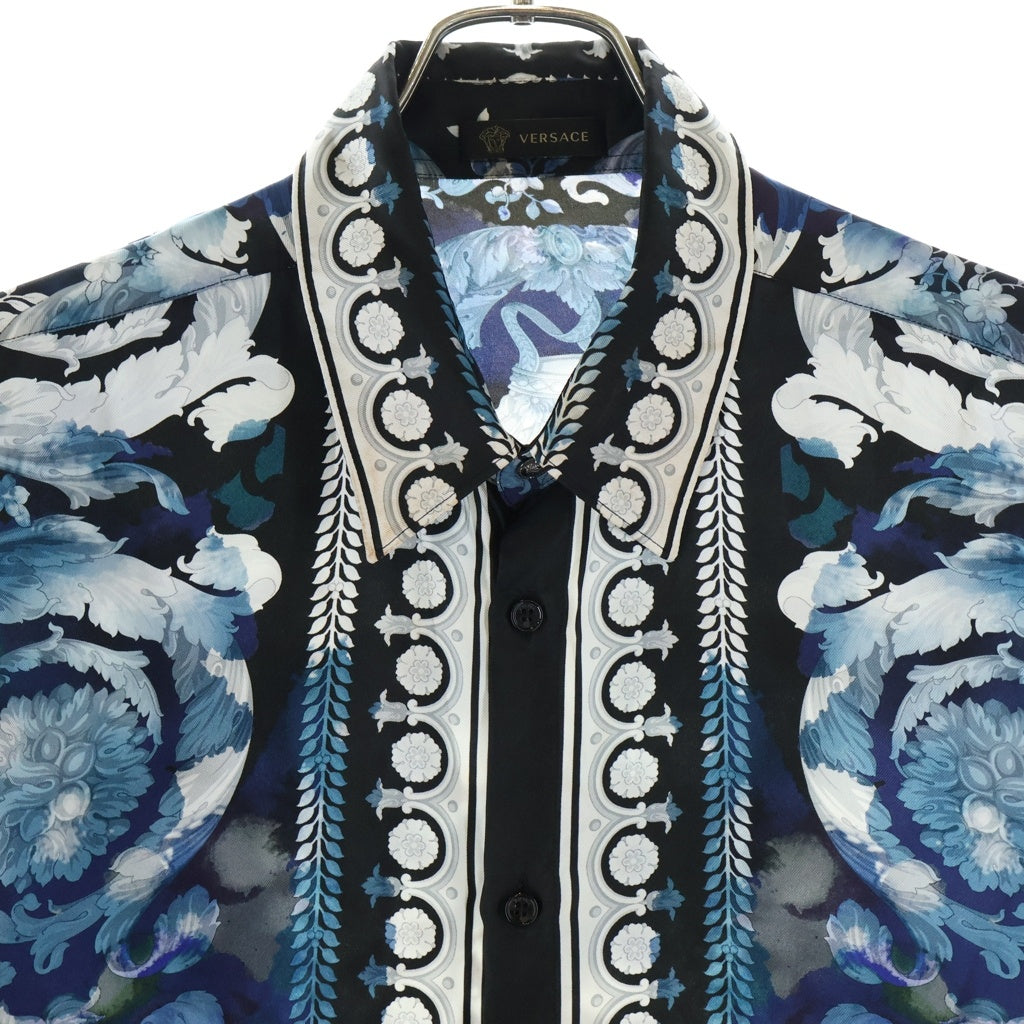 VERSACE(ヴェルサーチ) フローラルバロック 総柄 シルク 長袖シャツ ブルー A68968