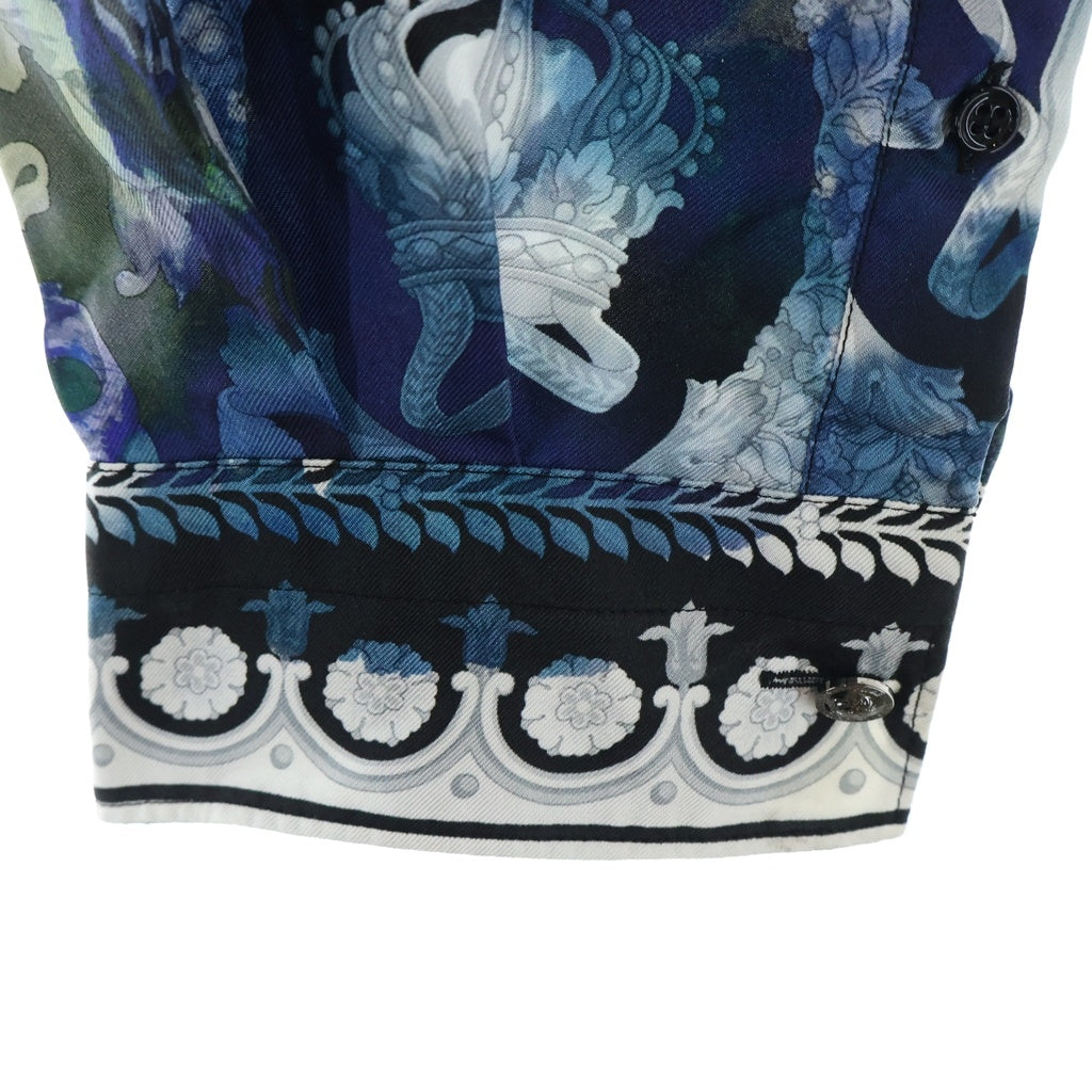 VERSACE(ヴェルサーチ) フローラルバロック 総柄 シルク 長袖シャツ ブルー A68968