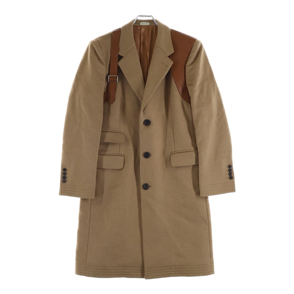 Alexander McQueen(アレキサンダーマックイーン) レザー切替 キャメル ウール チェスターコート ブラウン 574613 QNZ51