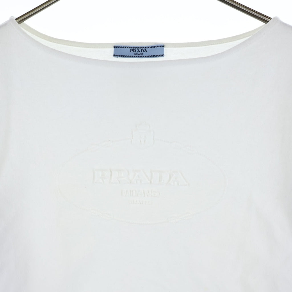 PRADA(プラダ) オーバルロゴ ボートネック コットン 長袖Tシャツ カットソー ホワイト レディース 34658 S000