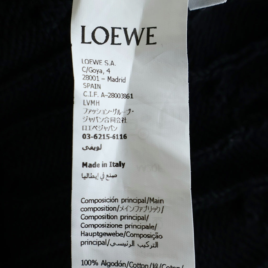 LOEWE(ロエベ) ケーブルデザイン ロゴエンブロイダリー コットン アナグラム ニット カーディガン レディース ブラック S359Y16KA5