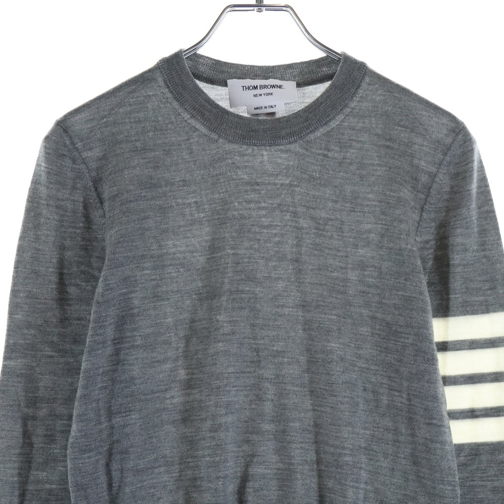 THOM BROWNE(トムブラウン) 4BAR クラシック メリノウール ラウンドネック プルオーバー ニット セーター グレー レディース FKA280A-Y1014-055