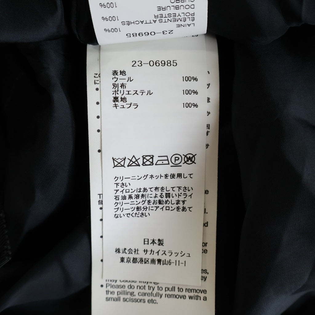 Sacai(サカイ) 23AW ストライプ ナイロン スカート ドッキング 長袖シャツジャケット ドレス ブラック レディース 23-06985