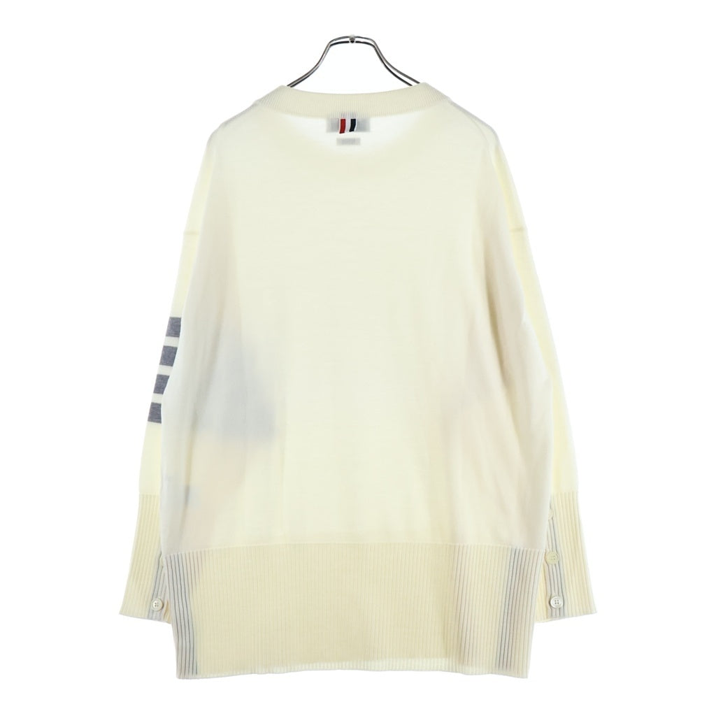 THOM BROWNE(トムブラウン) 4BAR コットン ニット クルーネック セーター ホワイト レディース FKA342A-Y1002100
