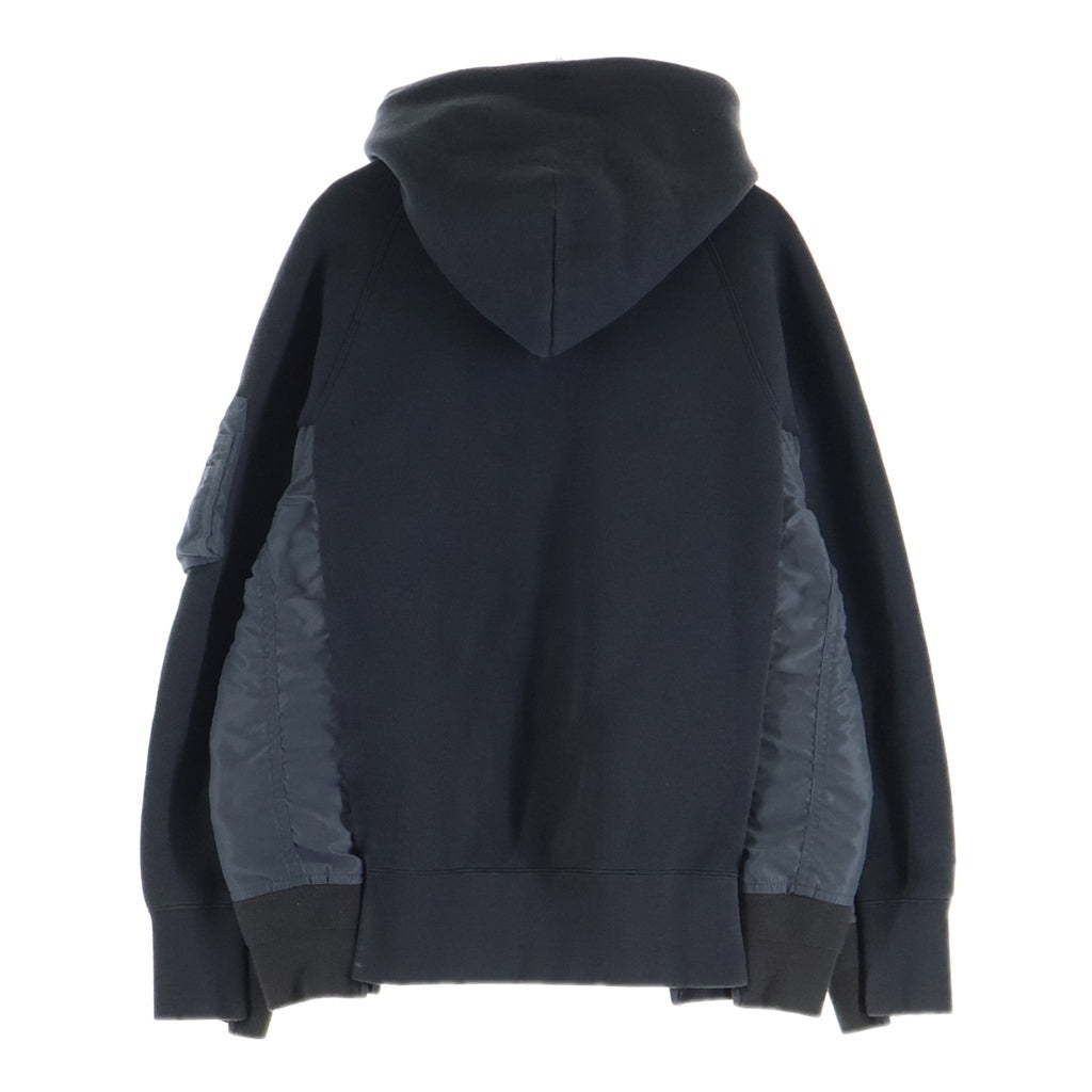 Sacai(サカイ) 25SS Sponge Sweat Nylon Twill Hoodie ナイロンツイル スポンジスウェット ドッキング プルオーバーパーカー グレー SCM-220