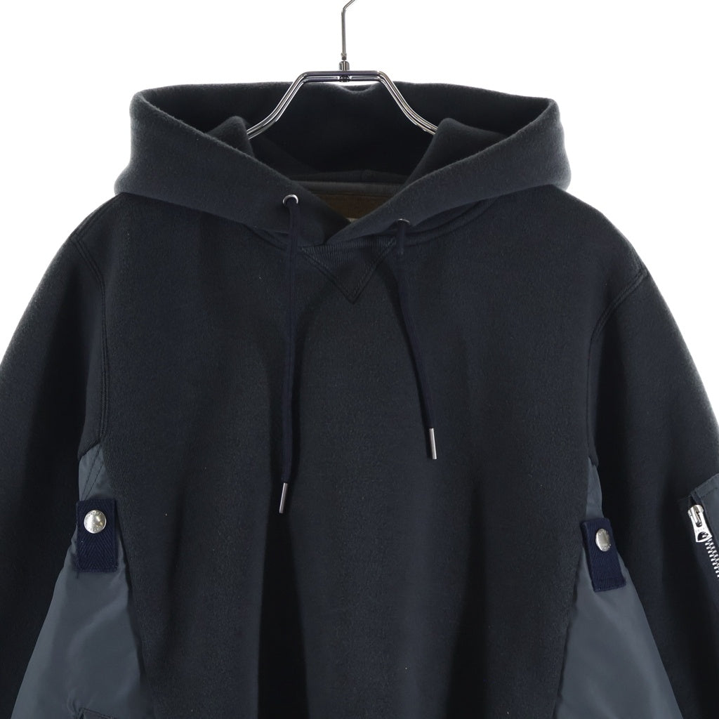Sacai(サカイ) 25SS Sponge Sweat Nylon Twill Hoodie ナイロンツイル スポンジスウェット ドッキング プルオーバーパーカー グレー SCM-220