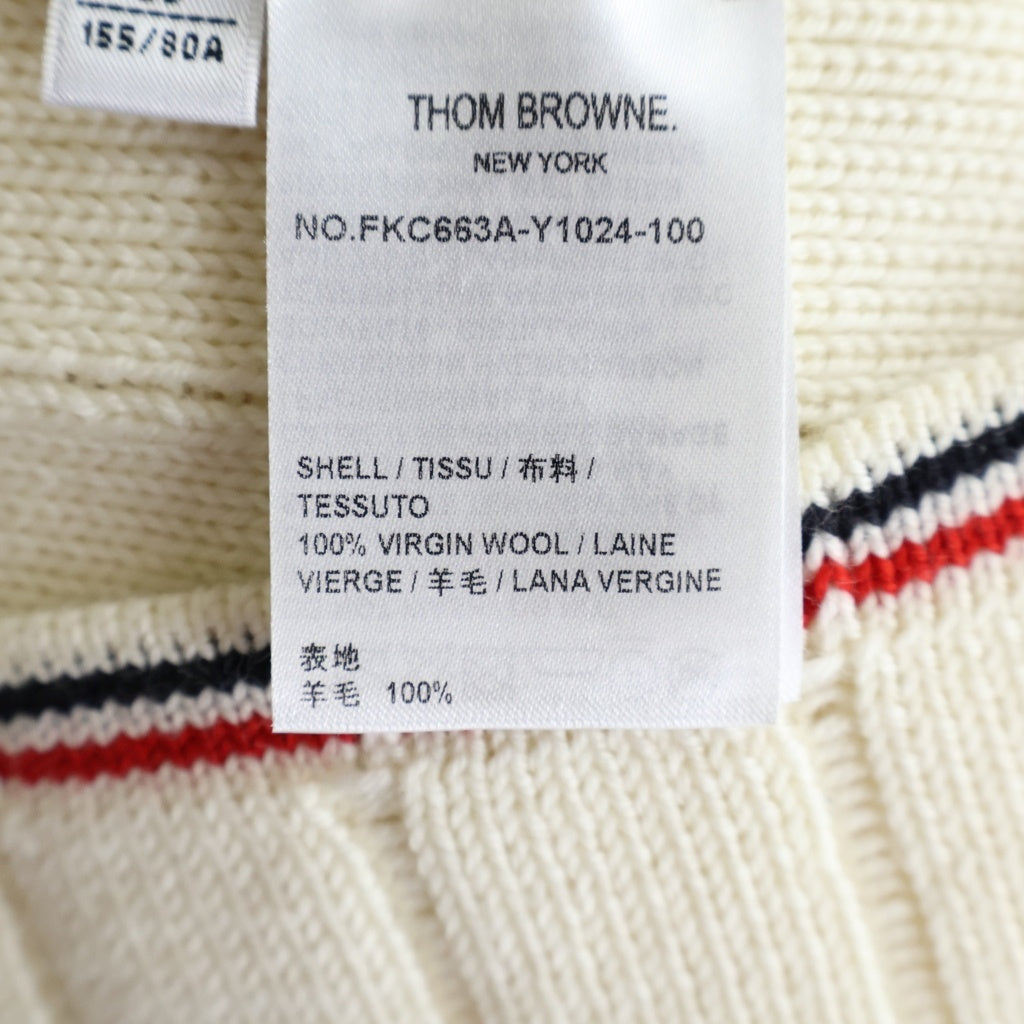 THOM BROWNE(トムブラウン) メリノウール Vネック ニット カーディガン ホワイト レディース FKC663A-Y1024-100