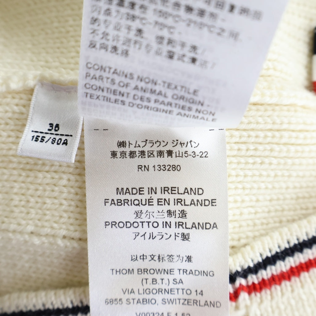 THOM BROWNE(トムブラウン) メリノウール Vネック ニット カーディガン ホワイト レディース FKC663A-Y1024-100