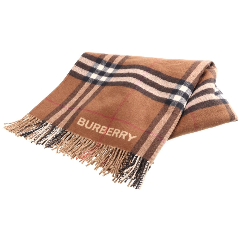 BURBERRY(バーバリー) コントラスト チェック ウール カシミヤ フリンジケープ ポンチョ ストール ベージュ レディース 8059406