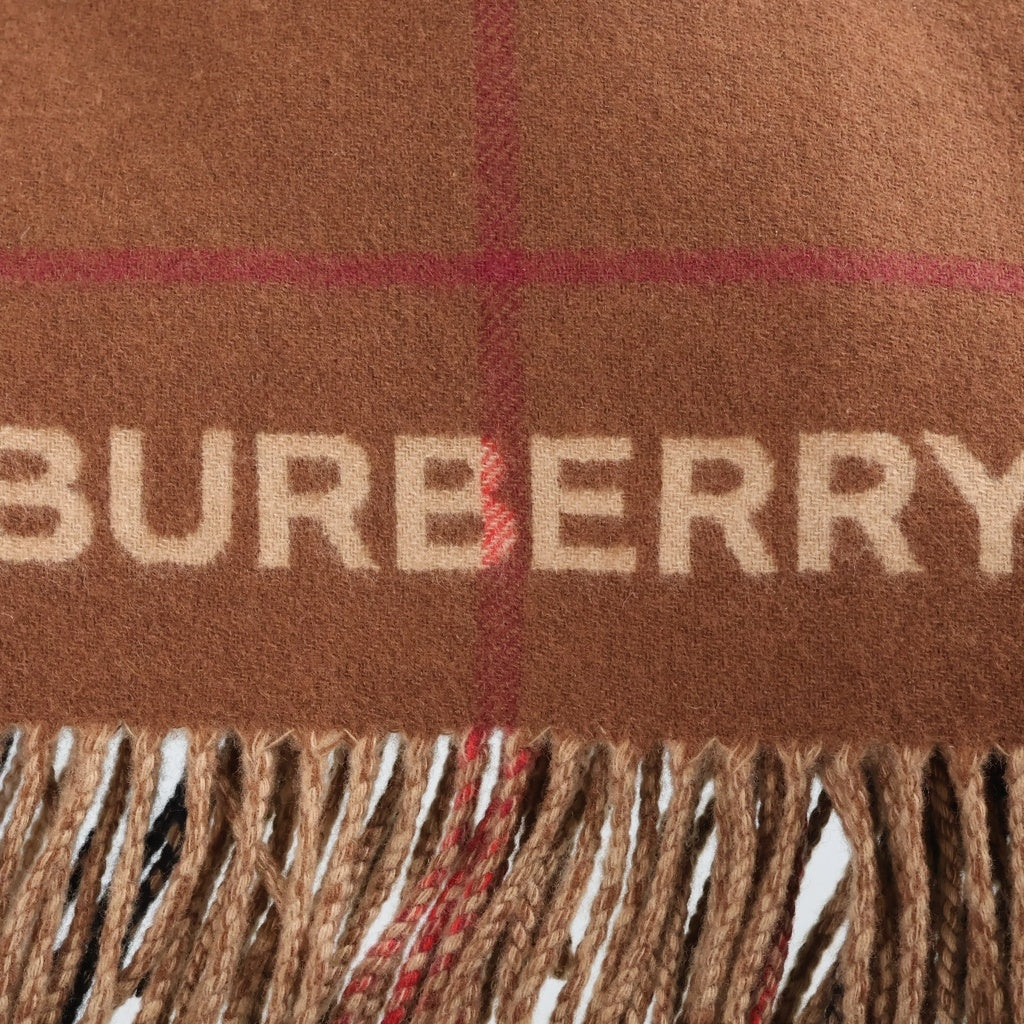 BURBERRY(バーバリー) コントラスト チェック ウール カシミヤ フリンジケープ ポンチョ ストール ベージュ レディース 8059406