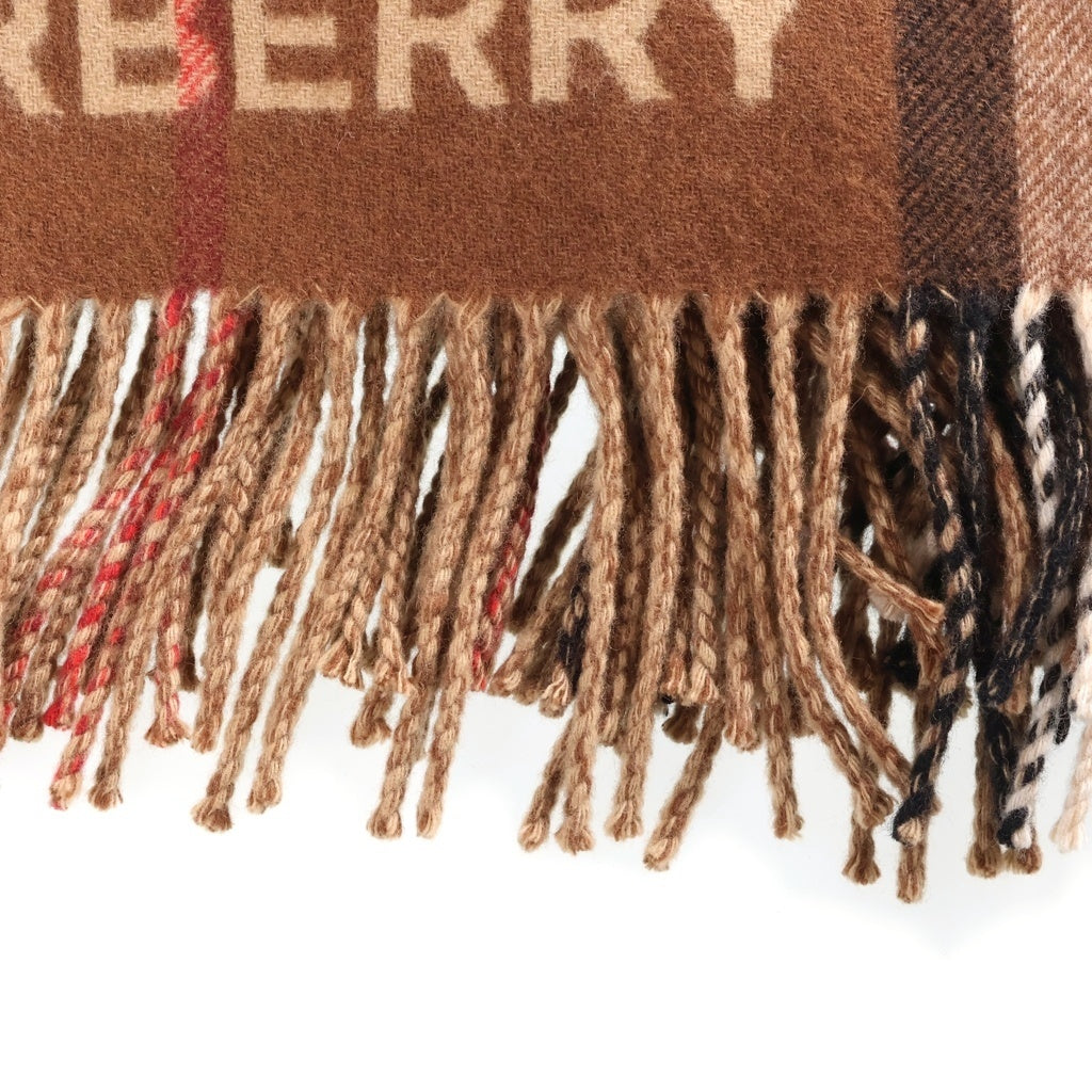 BURBERRY(バーバリー) コントラスト チェック ウール カシミヤ フリンジケープ ポンチョ ストール ベージュ レディース 8059406