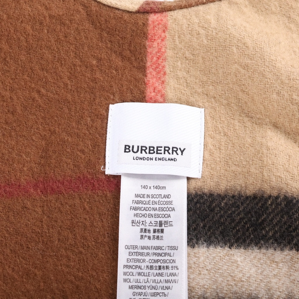 BURBERRY(バーバリー) コントラスト チェック ウール カシミヤ フリンジケープ ポンチョ ストール ベージュ レディース 8059406