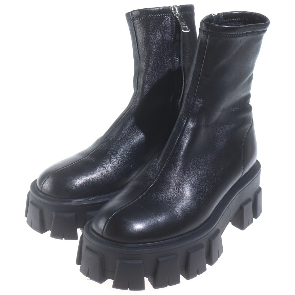 PRADA(プラダ) モノリス ストレッチ ナッパレザー ブーティー サイドジップ ハイカット レザー ブーツ ブラック 1U117O レディース