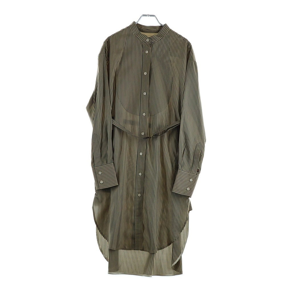 LOUIS VUITTON(ルイヴィトン) 24SS ストライプ スタンドカラー シルク 長袖シャツ ブラウス ゴールド/グレー レディース RW241WW CAN FQDR24