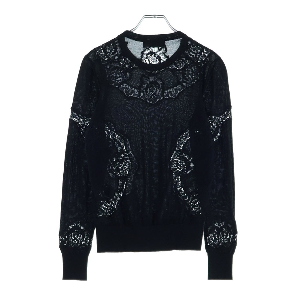 DOLCE & GABBANA(ドルチェアンドガッバーナ) フラワーレース ドッキングデザイン クルーネック ニット セーター ブラック KR FXJ31T/JEMO7 A レディース