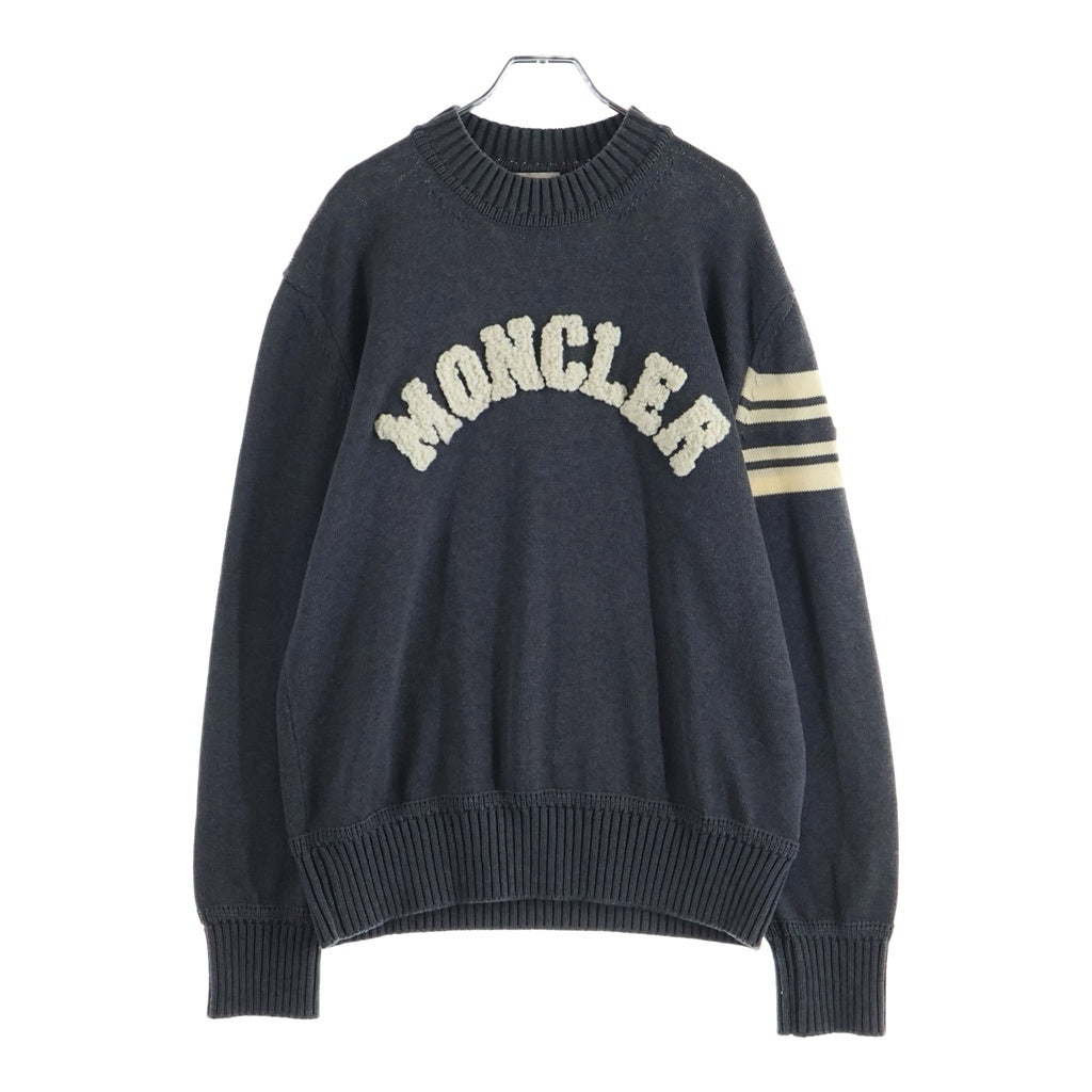 MONCLER(モンクレール) 25AW ストライプスリーブ ロゴ コットン ニット セーター グレー K20919C00009 レディース
