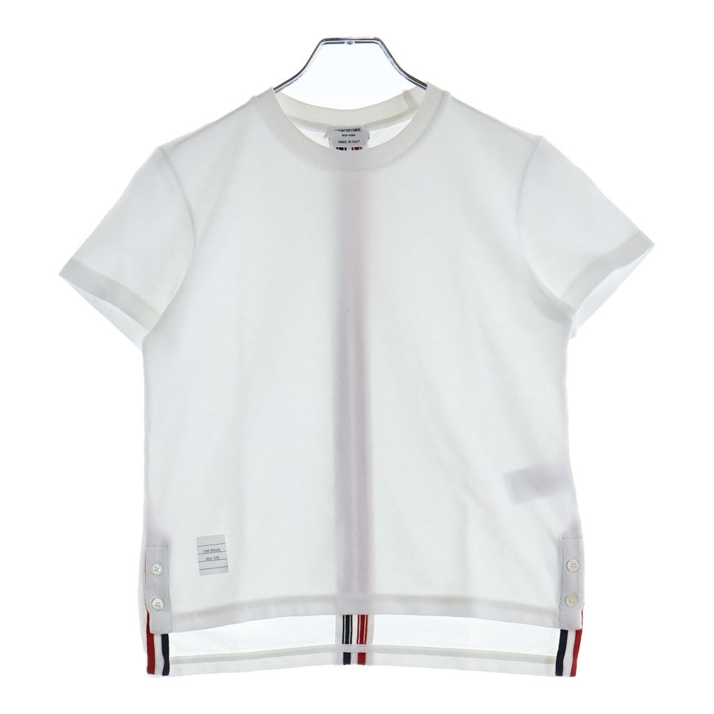 THOM BROWNE(トムブラウン) バックストライプ クラシックコットンピケ クルーネック 半袖Tシャツ カットソー ホワイト レディース FJS013A-00050100