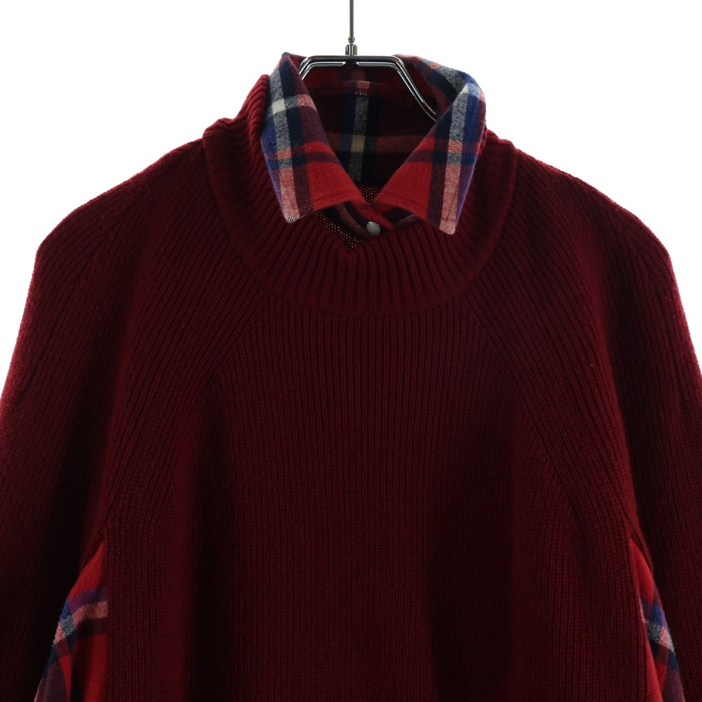 Sacai(サカイ) チェックシャツ ニット切替 ドッキングデザイン プルオーバー ワンピース レッド 17-03461 レディース