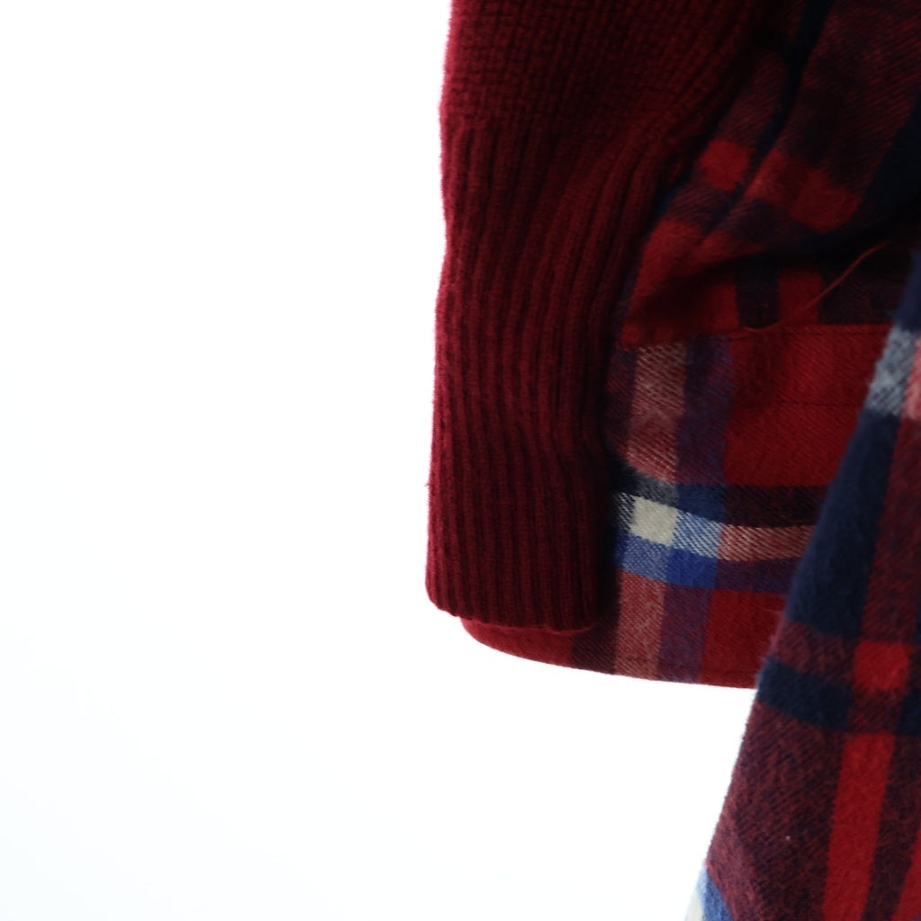 Sacai(サカイ) チェックシャツ ニット切替 ドッキングデザイン プルオーバー ワンピース レッド 17-03461 レディース