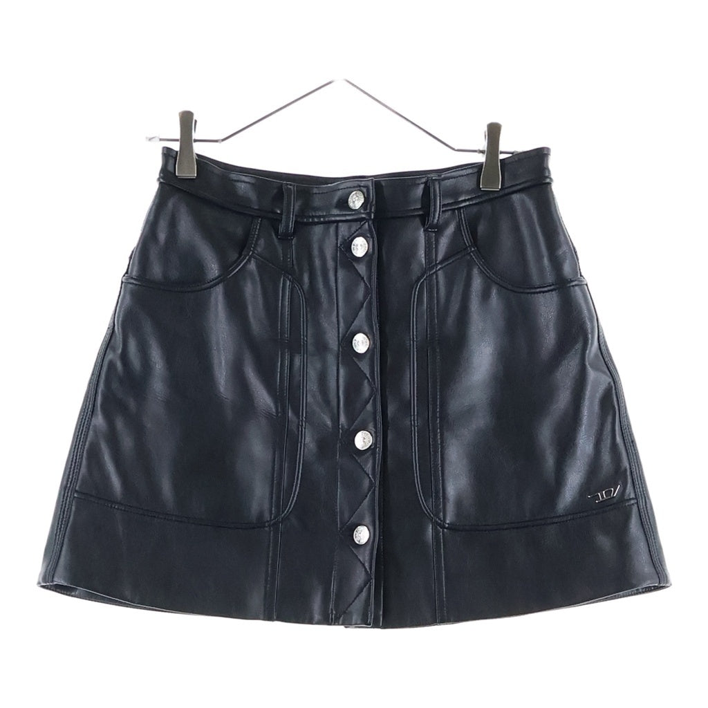 DIESEL(ディーゼル) O-AMBRA-A フロントボタン フェイクレザー ミニスカート ブラック レディース A06190
