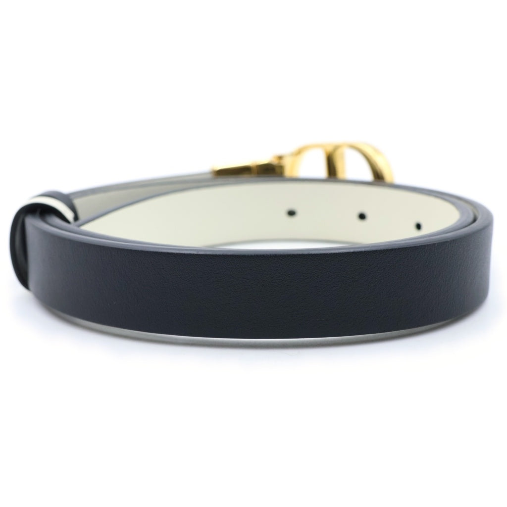 Christian Dior(クリスチャンディオール) CDロゴ バックル レザーベルト ゴールド金具 ブラック/ホワイト レディース