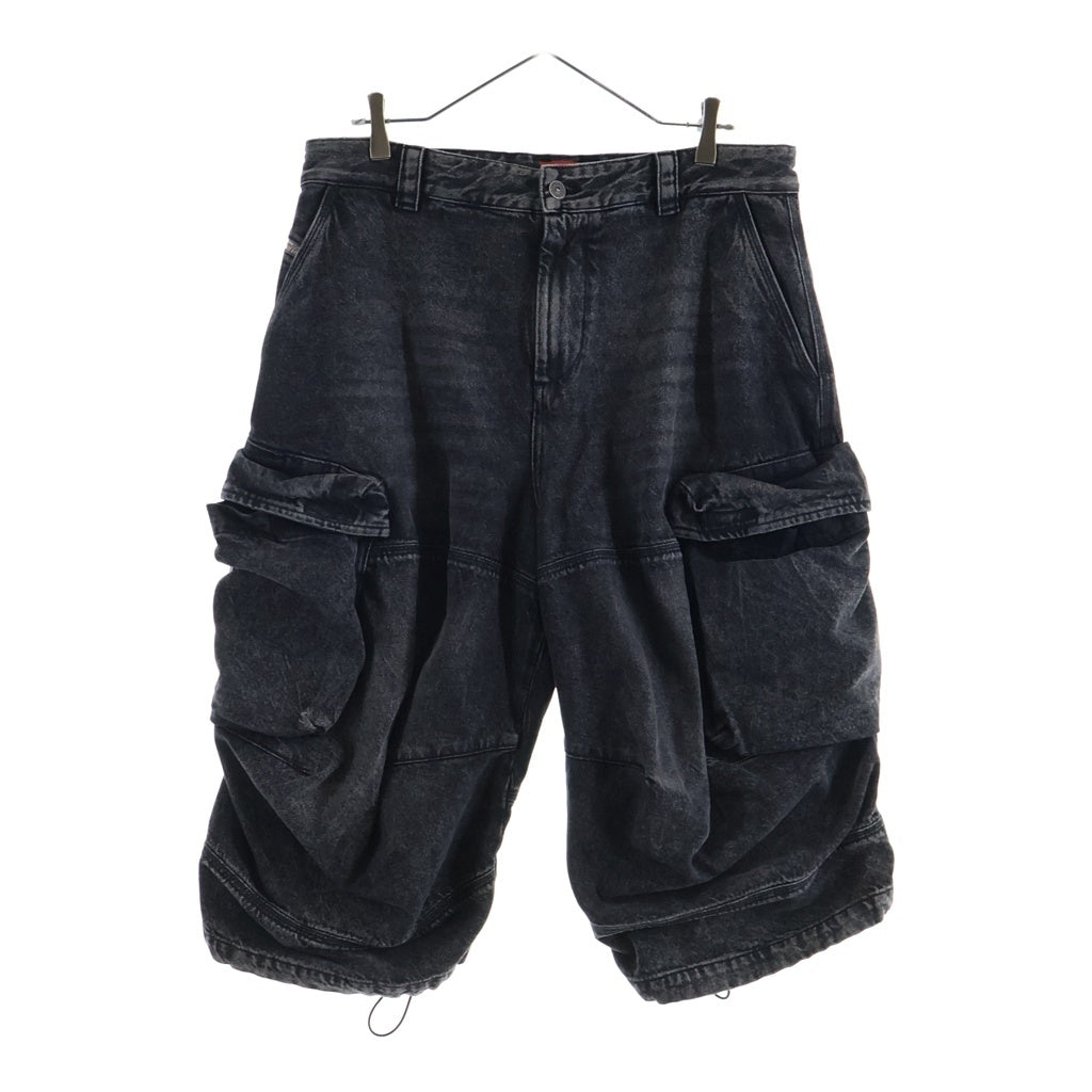 DIESEL(ディーゼル) 24SS D-ARNE-SHORT-S 絞り加工 デニム カーゴ ショート パンツ ジョーツ ブラック A15001