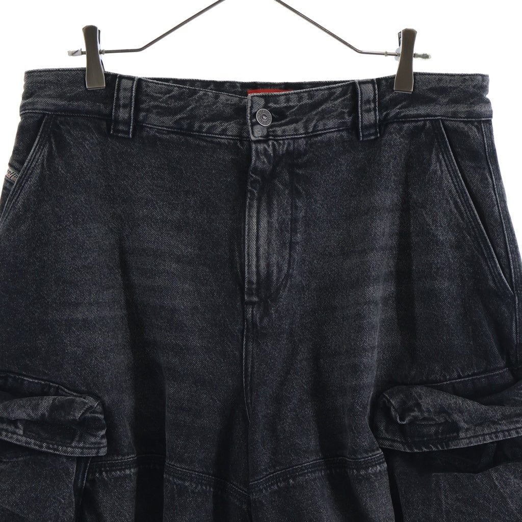 DIESEL(ディーゼル) 24SS D-ARNE-SHORT-S 絞り加工 デニム カーゴ ショート パンツ ジョーツ ブラック A15001