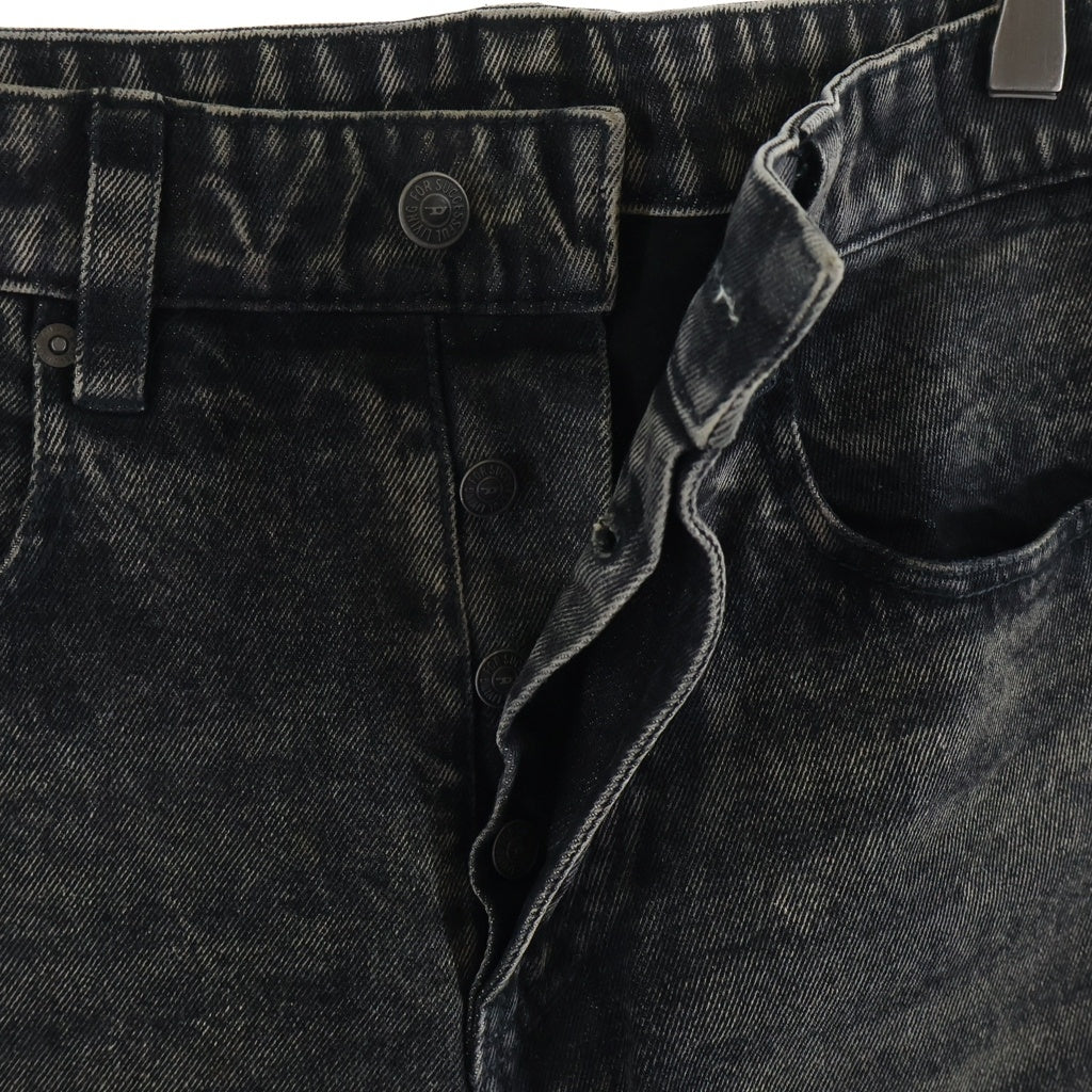 DIESEL(ディーゼル) P-BRETCH バックレザー切替 レイヤード デニム ワイドパンツ ブラック DSE-0123