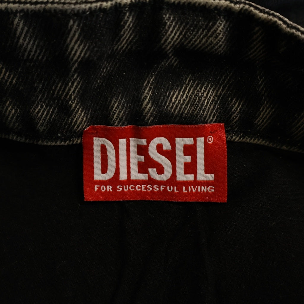 DIESEL(ディーゼル) P-BRETCH バックレザー切替 レイヤード デニム ワイドパンツ ブラック DSE-0123