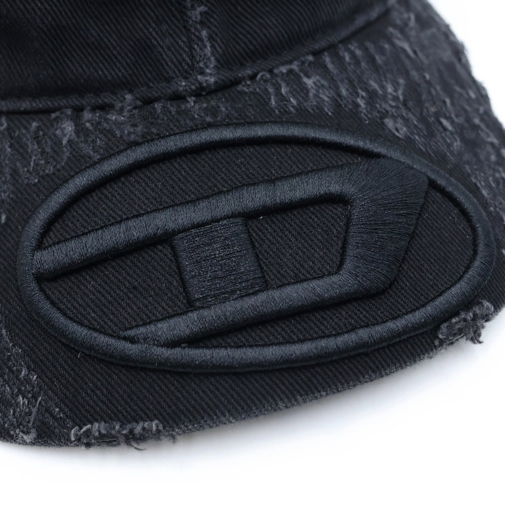DIESEL(ディーゼル) オーバルDデザイン ダメージ加工 6パネル ベースボールキャップ 帽子 ブラック A17407