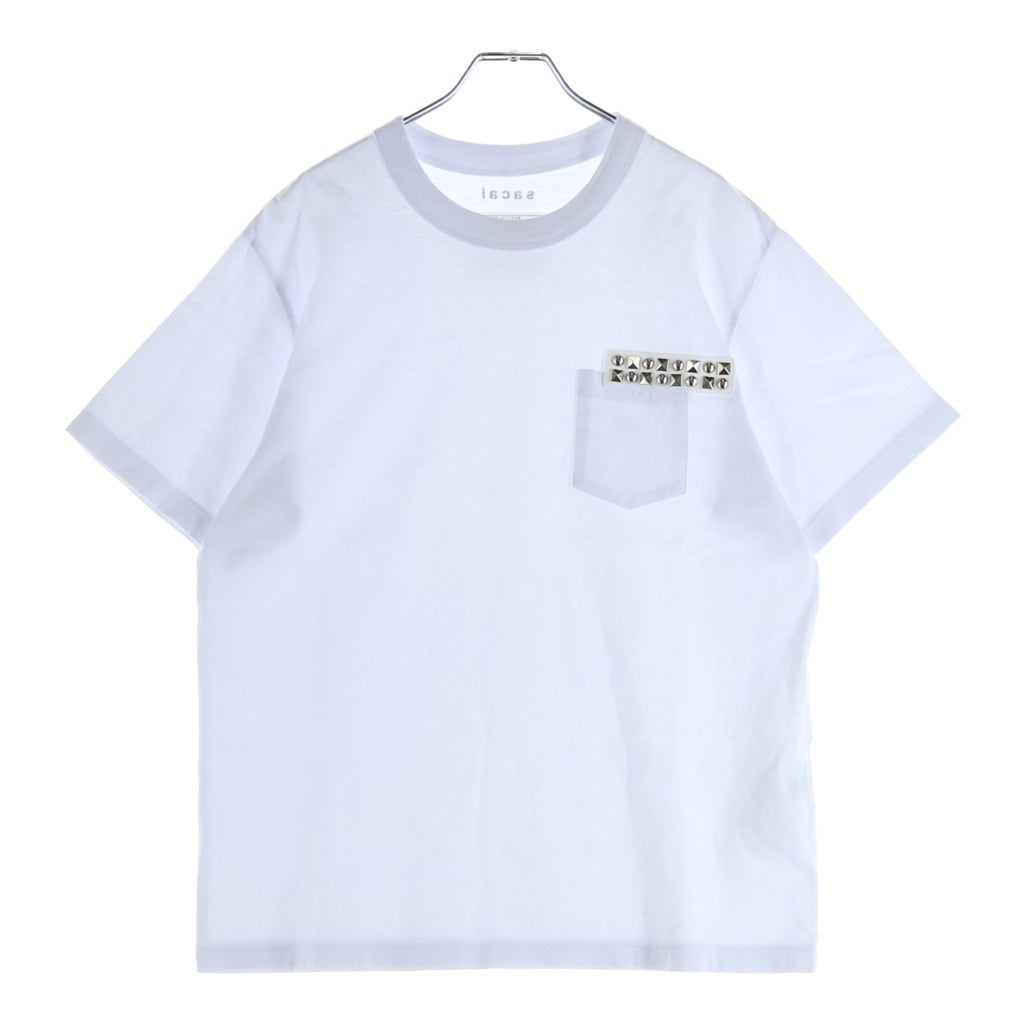 Sacai(サカイ) 25AW Studded Cotton Jersey T-Shirt スタッズ装飾 クルーネック 半袖Tシャツ カットソー ホワイト 25-01133S