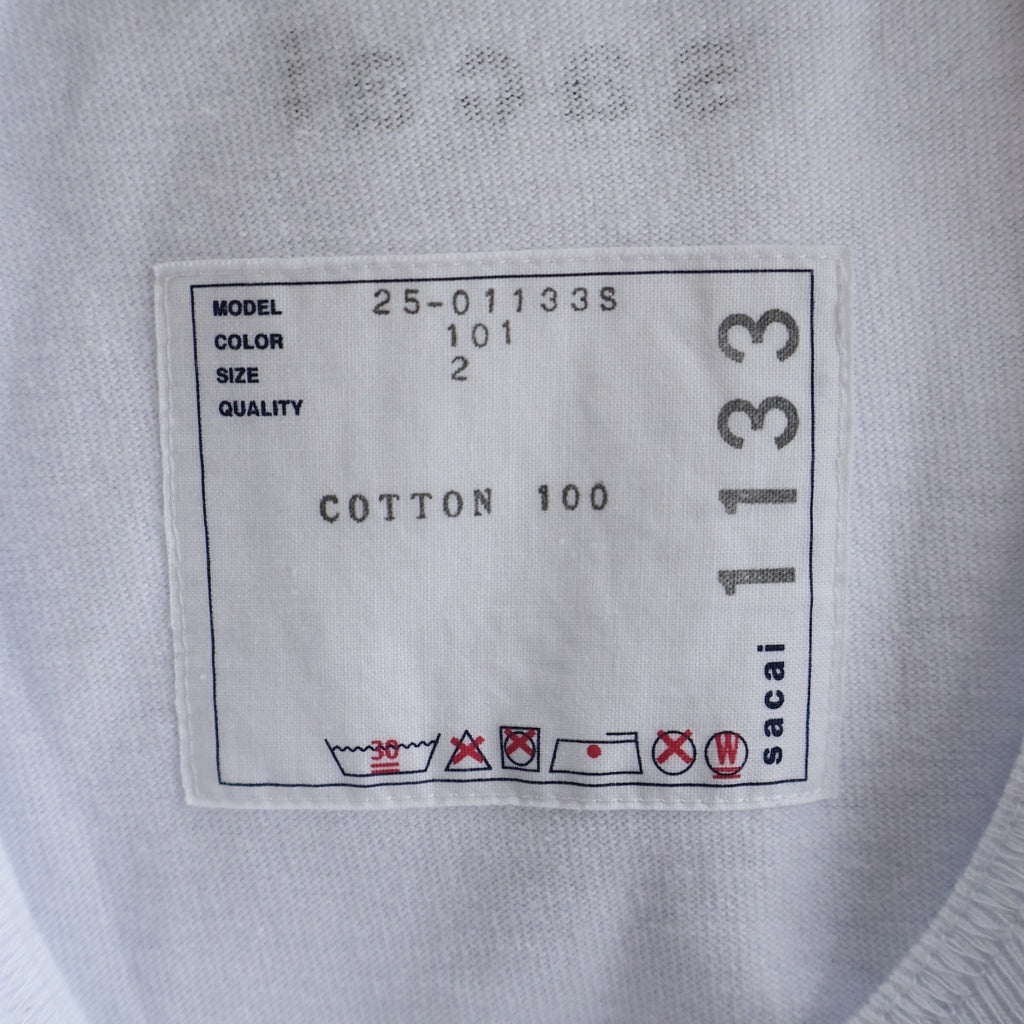 Sacai(サカイ) 25AW Studded Cotton Jersey T-Shirt スタッズ装飾 クルーネック 半袖Tシャツ カットソー ホワイト 25-01133S