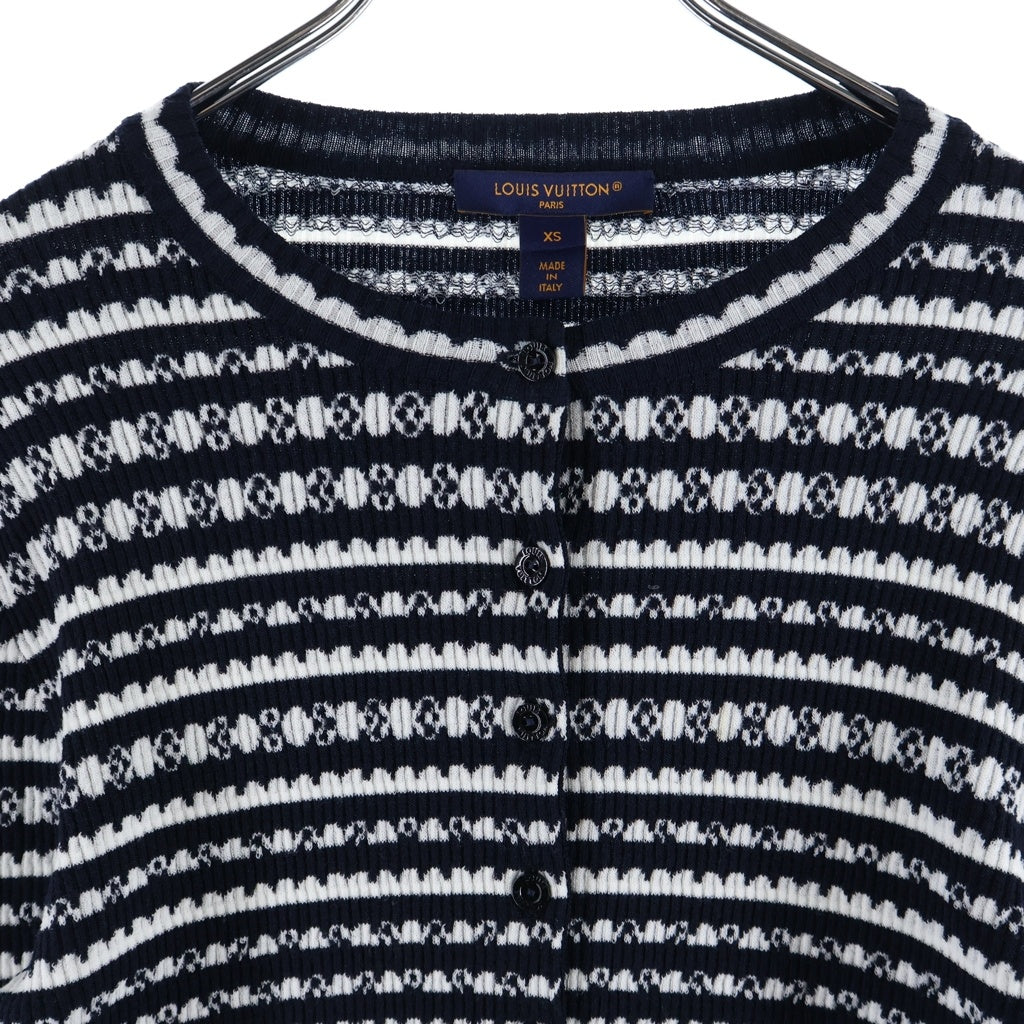 LOUIS VUITTON(ルイヴィトン) モノグラムパターン ショート丈 ボーダー ボタン ニット セーター レディース ブラック/ホワイト RW252WW VRF FTKC23